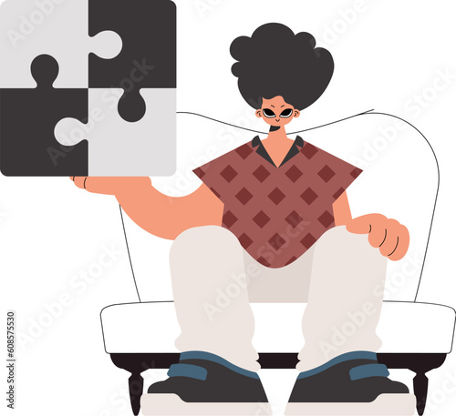 The individual is holding a flabbergast. Collect work subject. Pulled back. Trendy style, Vector Illustration
