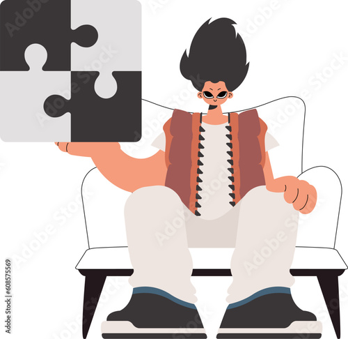 The person is holding a flabbergast. Collect work subject. Pulled back. Trendy style, Vector Illustration