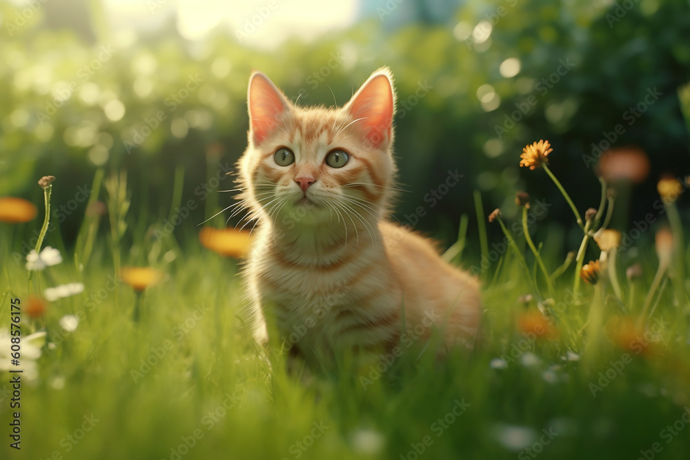 A cat in the grass. Generative AI