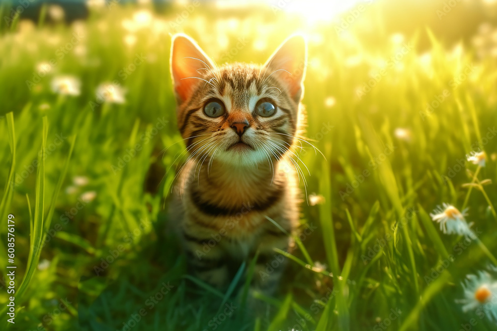 A cat in the grass. Generative AI