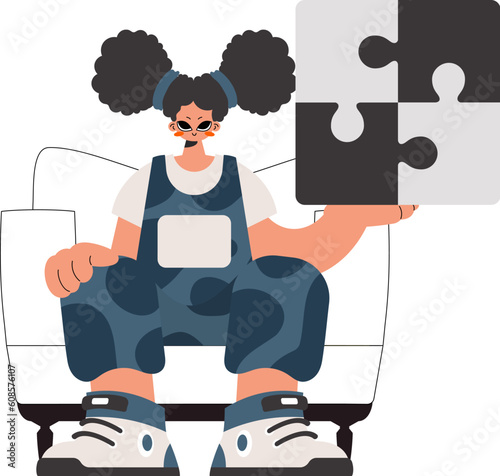 The energized woman is holding a overpower. Bunch work subject. Obliged. Trendy style, Vector Illustration