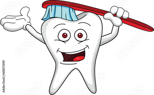 Tooth character with brush illustration