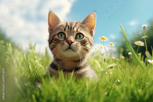 A cat in the grass. Generative AI