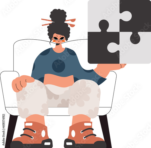 The energized lady is holding a overwhelm. Bunch work subject. Obliged. Trendy style, Vector Illustration