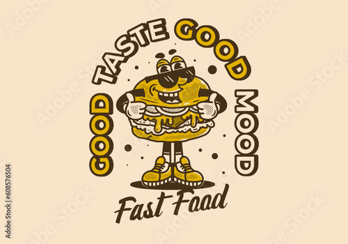 Vintage mascot character design of burger