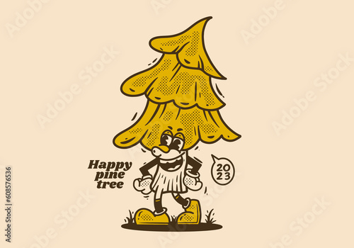 Mascot character of pine tree in vintage style