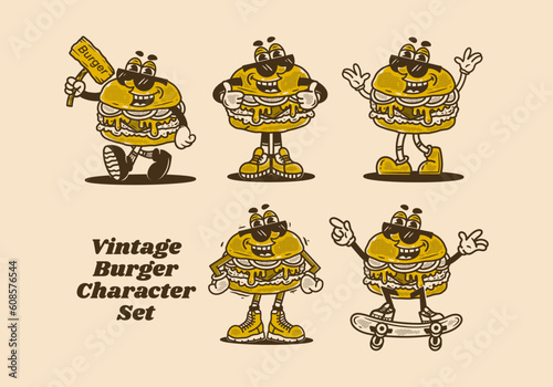 Vintage mascot character design of burger