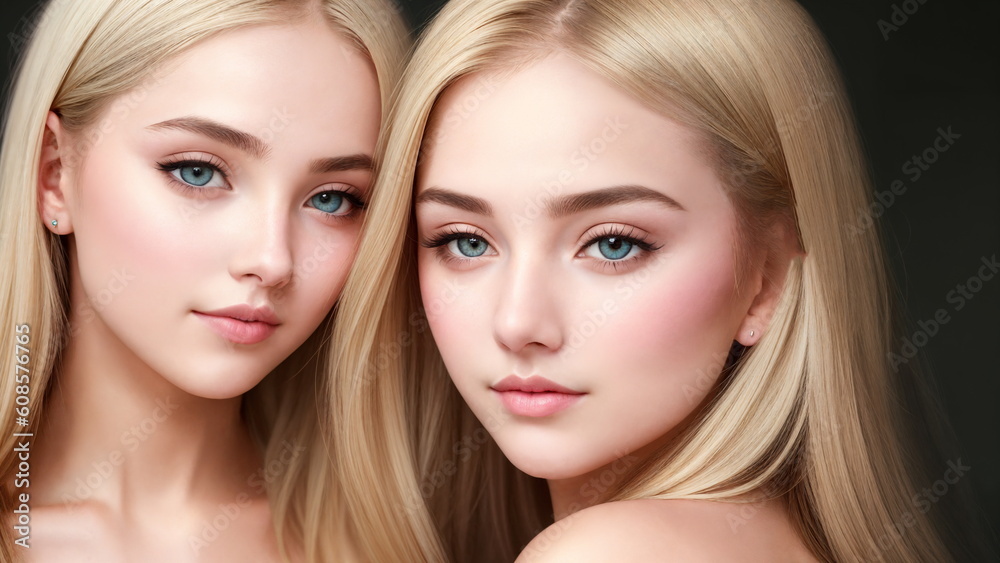 Portrait of a lovely young blonde woman.Digital creative designer art.AI illustration Portrait of a lovely young blonde woman.Digital creative designer art.AI illustration