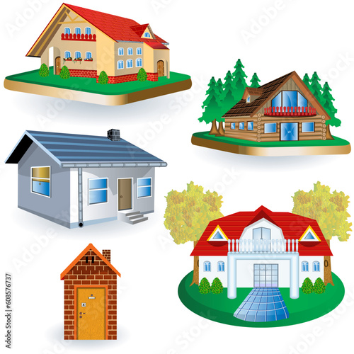 A collection of four different house illustrations.