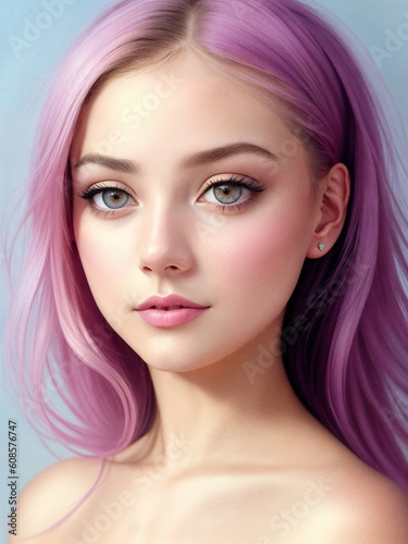 Portrait of a lovely young woman in pastel pink colors.Digital creative designer art.AI illustration