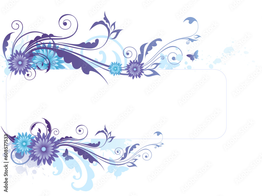 Floral background with ornament and blue flowers Floral background with ornament and blue flowers