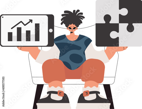 The individual is holding a stupor and a positivegrade chart. Thought bunch work. Obliged. Trendy style, Vector Illustration photo