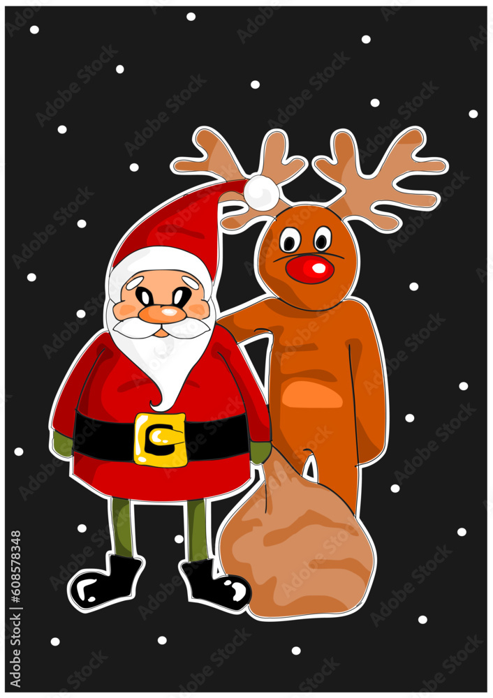 Colorful beauty christmas illustration - Santa Claus and reindeer
