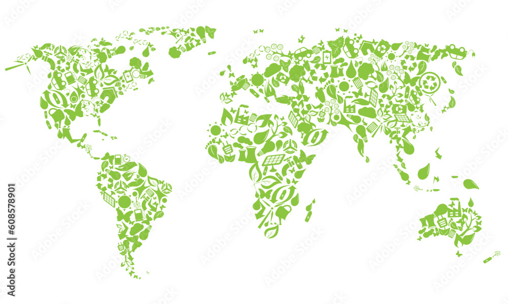 Fototapeta premium World map made of eco icons