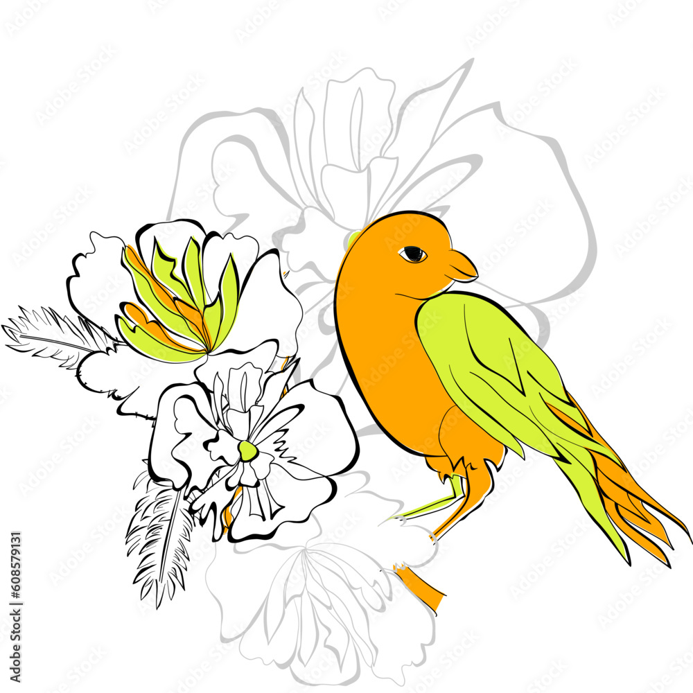 Fototapeta premium Bird on floral background
