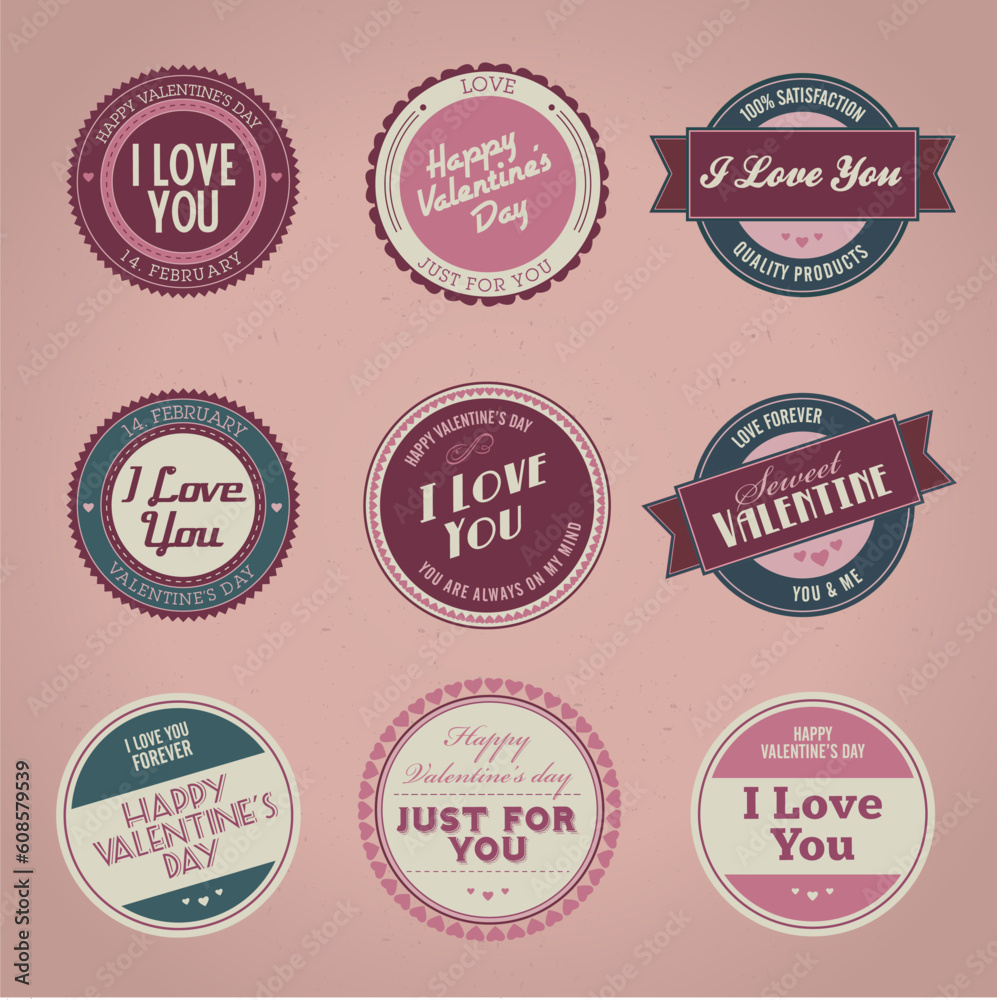 Obraz premium Collection of vector vintage Valentine's day labels