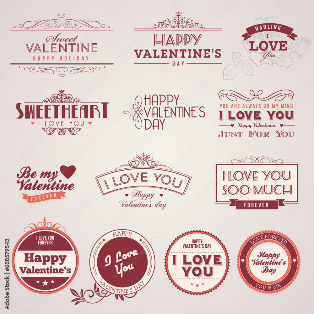 Collection of vector vintage Valentine's day labels