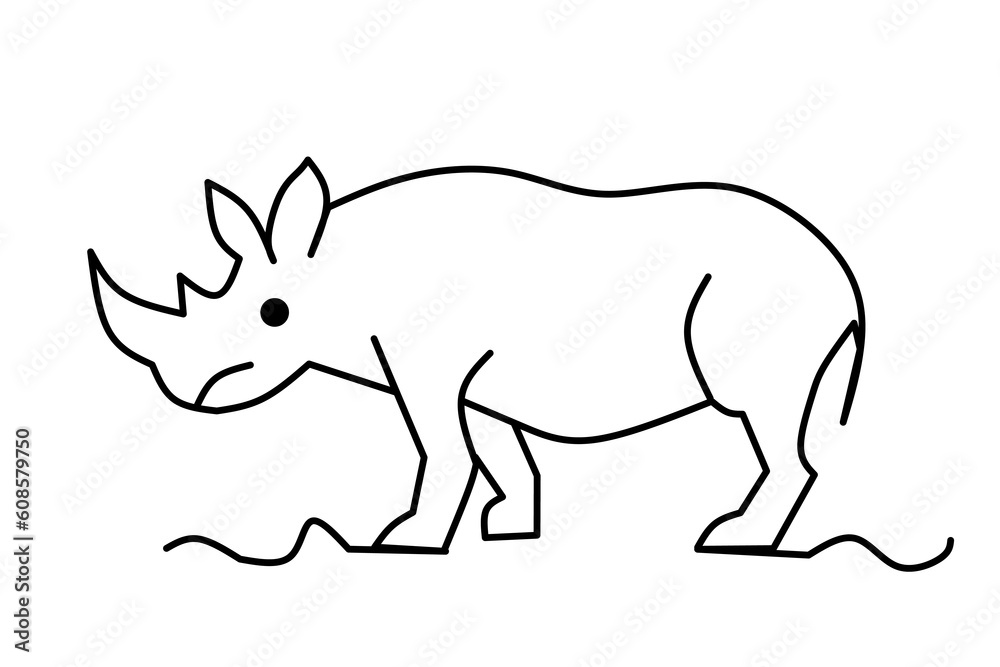 Rhinoceros line drawing isolated on white background. Vector illustration.