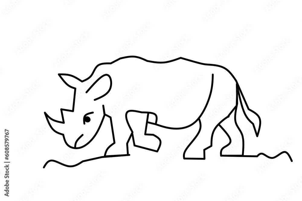 Rhinoceros line drawing isolated on white background. Vector illustration.