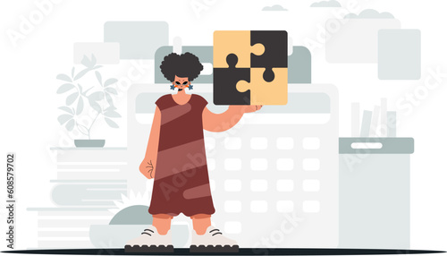 The exuberant lady is holding a overwhelm. Assemble work subject. Trendy style, Vector Illustration