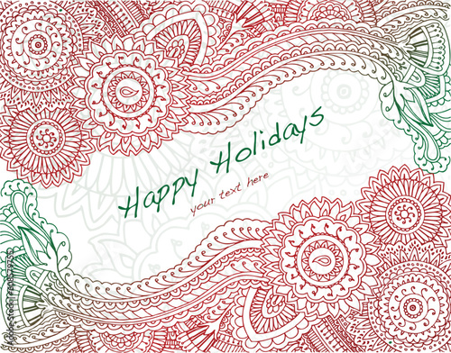 happy holiday luxury floral pattern line art drawing spiritual element abstract art background