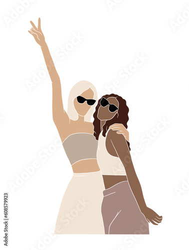 Abstract lesbian couple illustrations. Vector illustration.