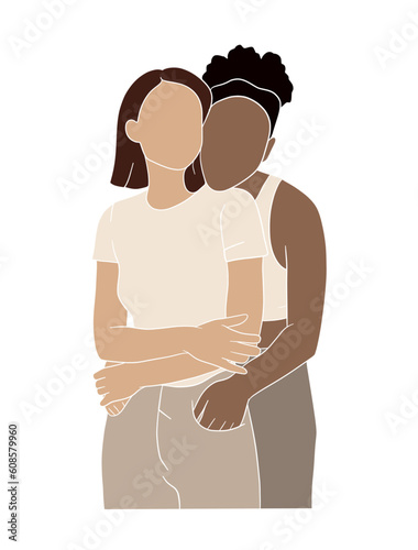 Abstract lesbian couple illustrations. Vector illustration.