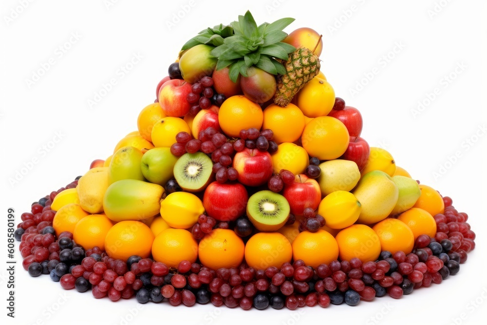 Mixed fruits New year 2023 made of fruits on the white. Generative AI
