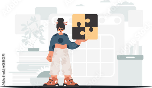 The unending lady is holding a overwhelm. Assemble work subject. Trendy style, Vector Illustration
