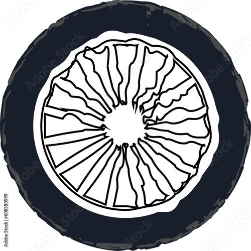 Old worn out car wheel with deformed spokes.