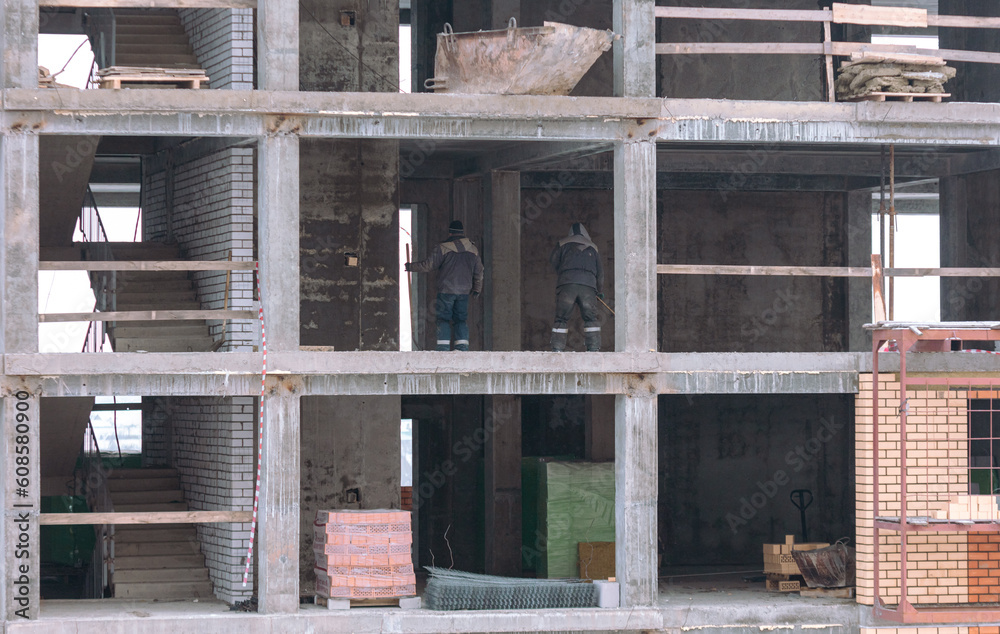 The walls of a multi-storey building under construction