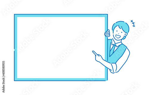 Young man pointing (intorducing ) vector illustration ( design space )