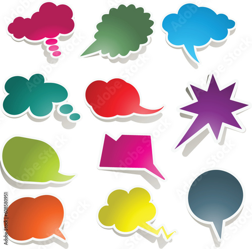 Large collection of brightly coloured speech bubbles