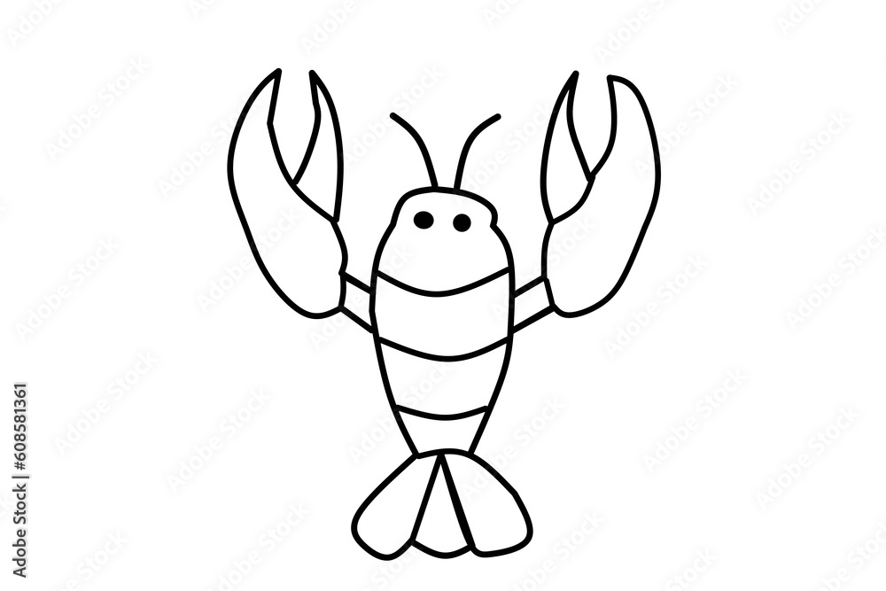 Lobster shrimp line drawing isolated on white background. Vector illustration. Lobster shrimp line drawing isolated on white background. Vector illustration.