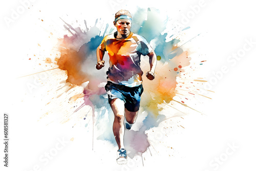 Watercolor design of a male runner - Generative AI © HeGraDe