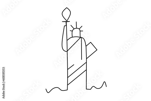 Statue of Liberty line drawing isolated on white background. Vector illustration.