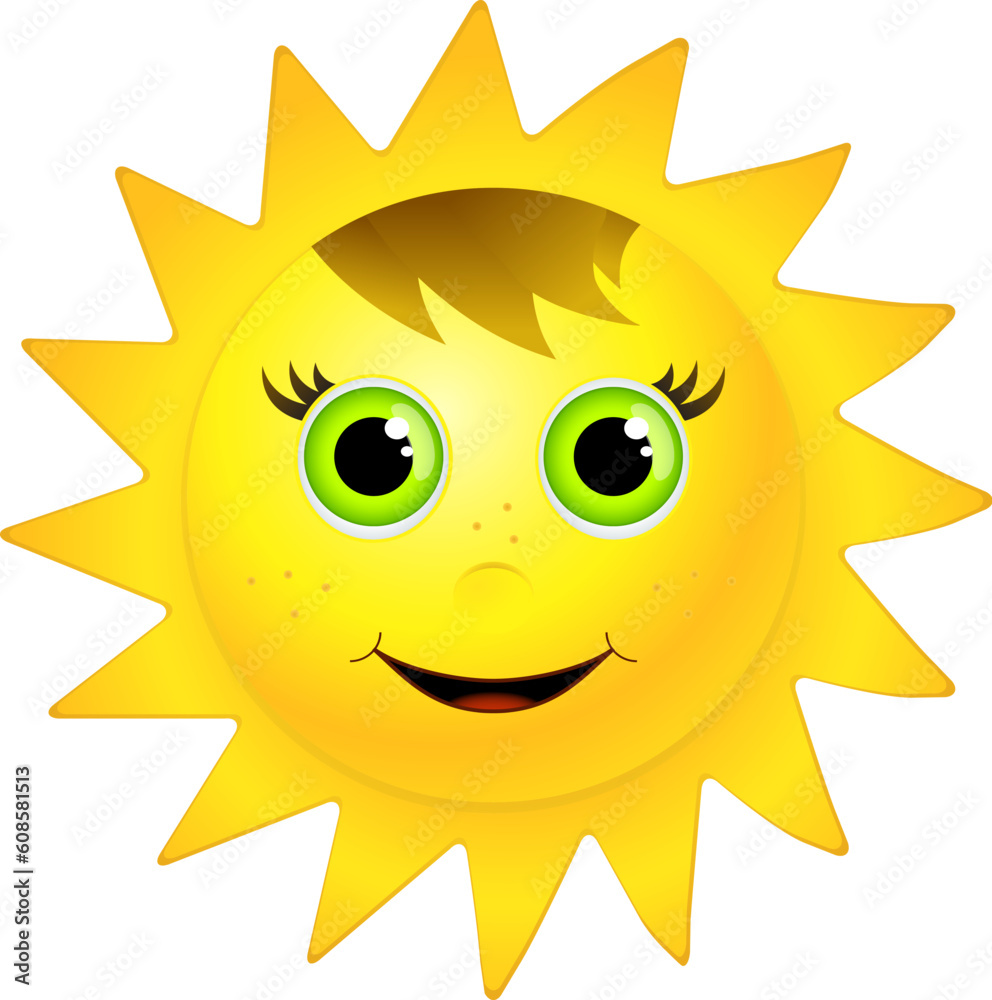 Illustration of happy smiling girl-sun