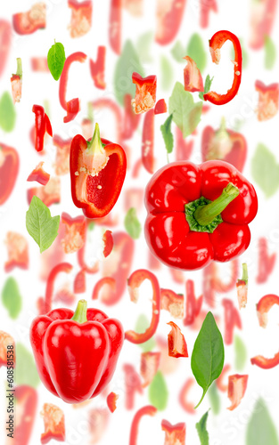 Fototapeta Naklejka Na Ścianę i Meble -  Red Pepper Slice and Leaf Abstract