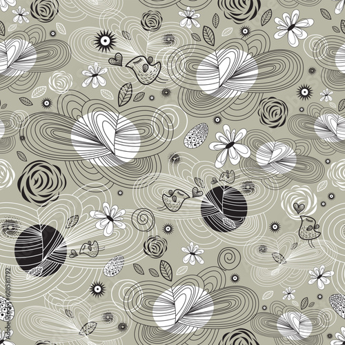 seamless graphical abstract pattern with birds on a pale background