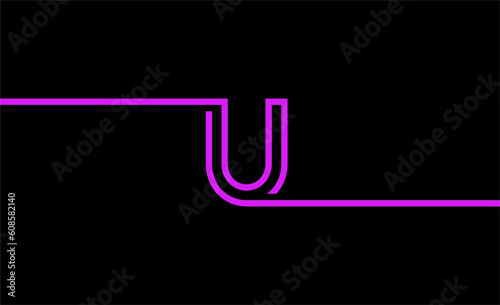 simple graphic design of the letter U with a line model that extends from end to end. with black background and pink design color. suitable for a symbol or logo that uses an aesthetic style.
