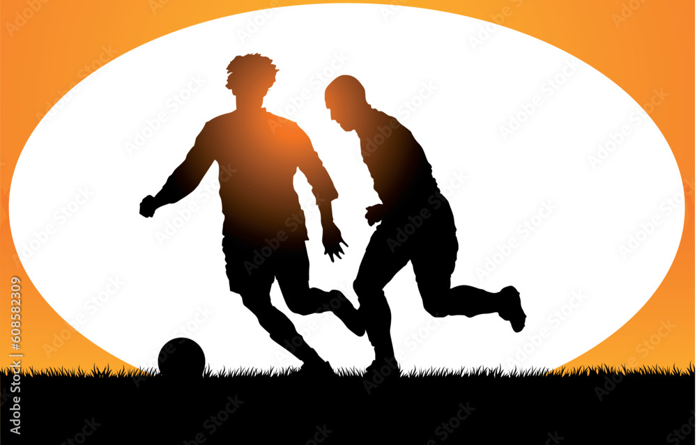 Backlighting shapes of men who play to soccer Backlighting shapes of men who play to soccer