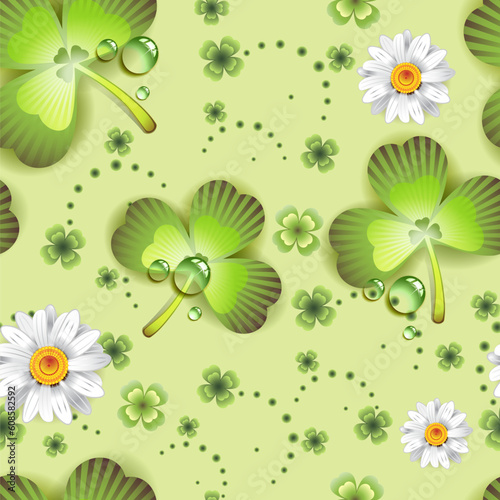 Seamless pattern with clover and flowers for St. Patrick s Day