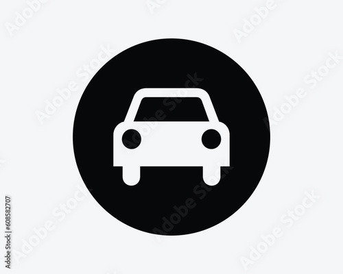 Car Round Icon Transport Automotive Vehicle Transportation Drive Traffic Road Circle Sign Symbol Black Artwork Graphic Illustration Clipart EPS Vector