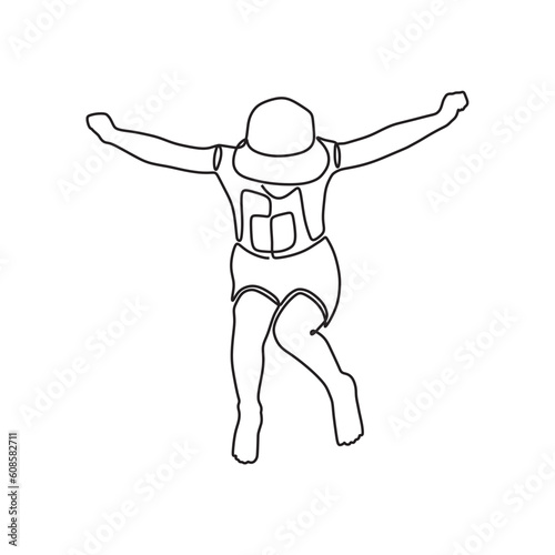 simple drawing on line art of children vector