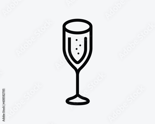Champagne Glass Icon Alcohol Party Sparkling Wine Beverage Wineglass Toast Celebrate Sign Symbol Black Artwork Graphic Illustration Clipart EPS Vector