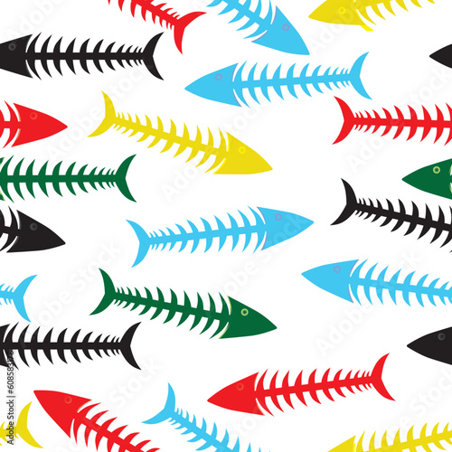 Fishbone background. Vector fish bone seamless illustration. Sea wallpaper