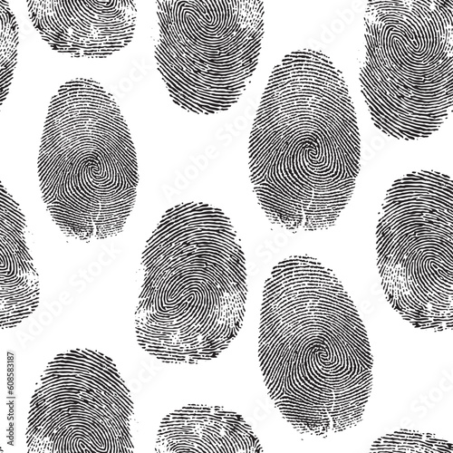 Vector thumb print background. Thumbprint, fingerprint seamless wallpaper. Crime, dactylography illustration. © Designpics