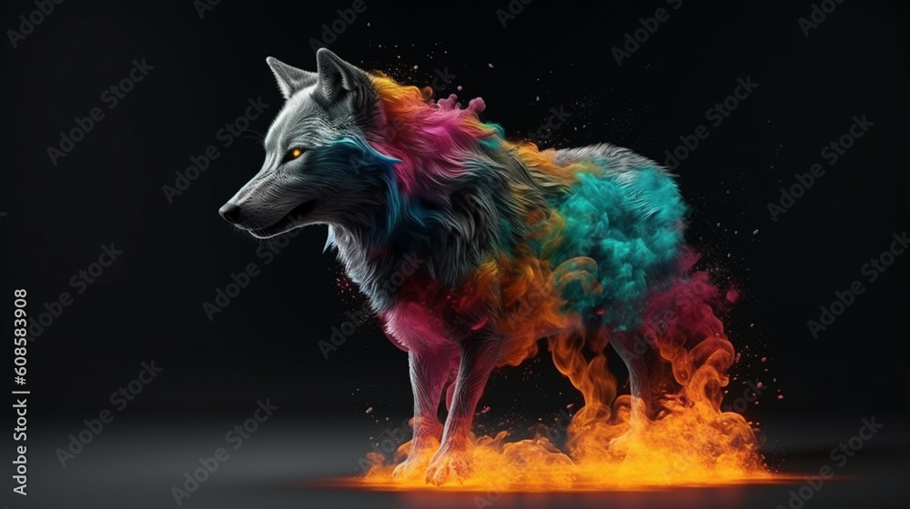 A wolf with flames on its back.generative ai A wolf with flames on its back.generative ai