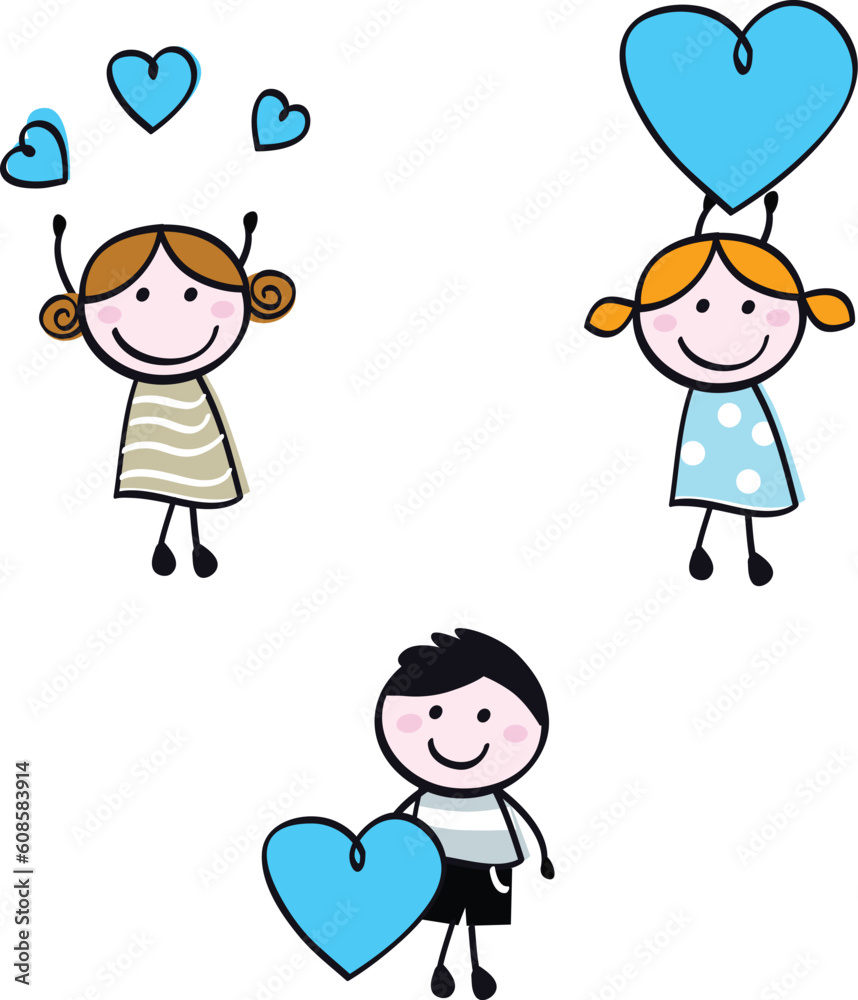 Cute doodle children with valentine's hearts. Vector cartoon Illustration Cute doodle children with valentine's hearts. Vector cartoon Illustration