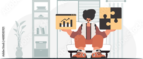 The person is holding a trance and a positivegrade chart. Thought collect work. Trendy style, Vector Illustration